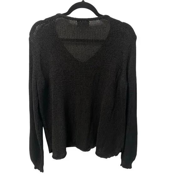 Wooden Ships V Neck Pumpkin Spice Print Black Knit Sweater Womens Small / Medium - Picture 5 of 5